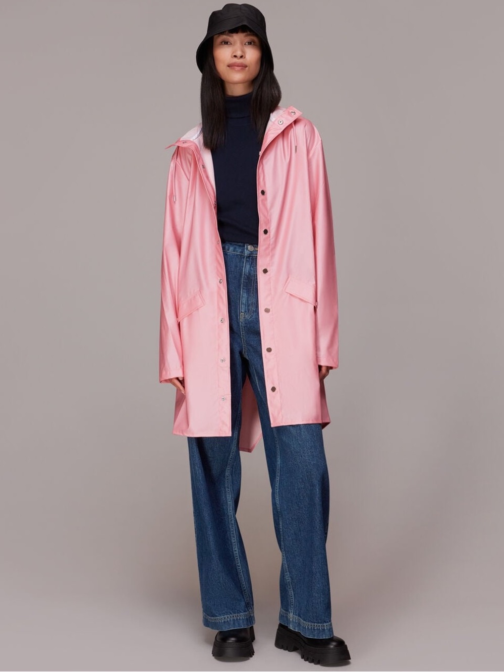 NWT RAINS Pink Sky Long Jacket Waterproof Unisex Rain Coat Medium M